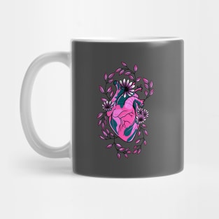 enchanted pink heart, witchy flowers and leaves cute gift Mug